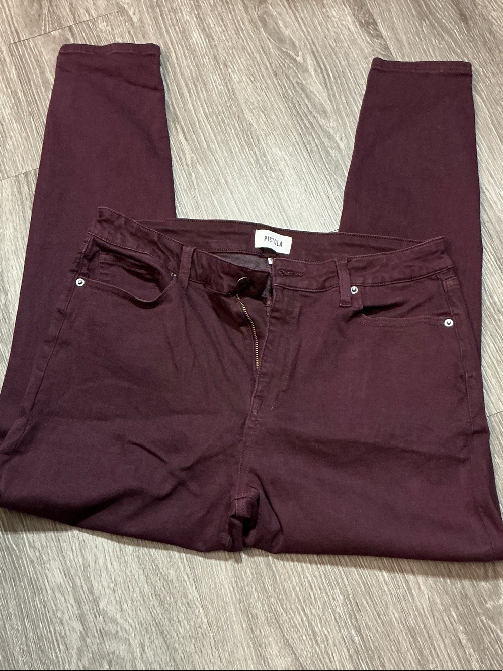 Pistola Women's Burgundy Skinny Jeans. Size 32. Inseam 28”.